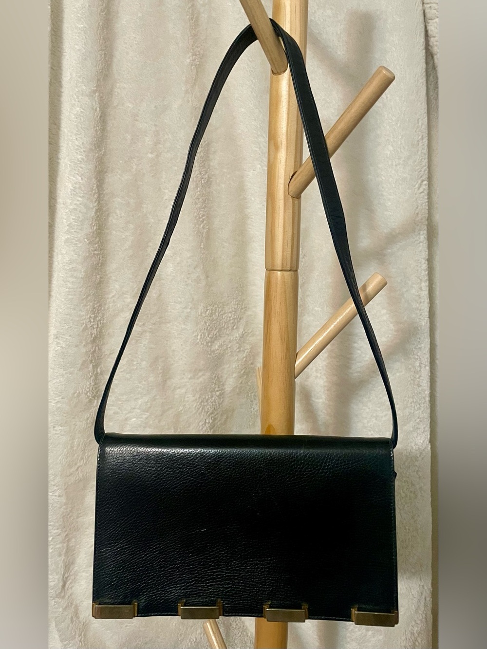 Salvatore Ferragamo Black Leather Shoulder Bag with Gold-Tone Accents
